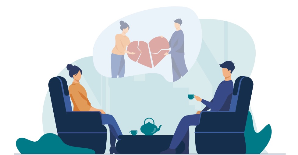 صحبت زن و مرد نشسته روی کاناپه روبروی هم