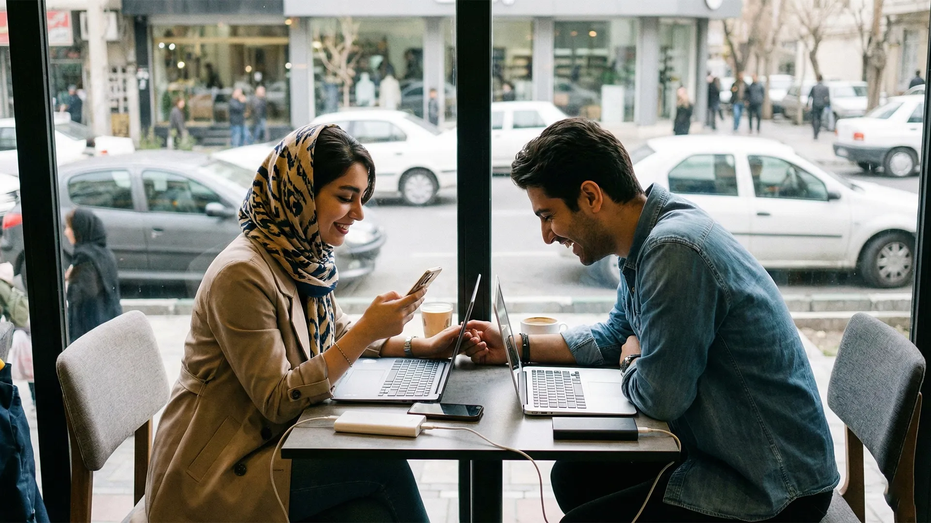 صديقة إيرانية وصديقها في المقهى